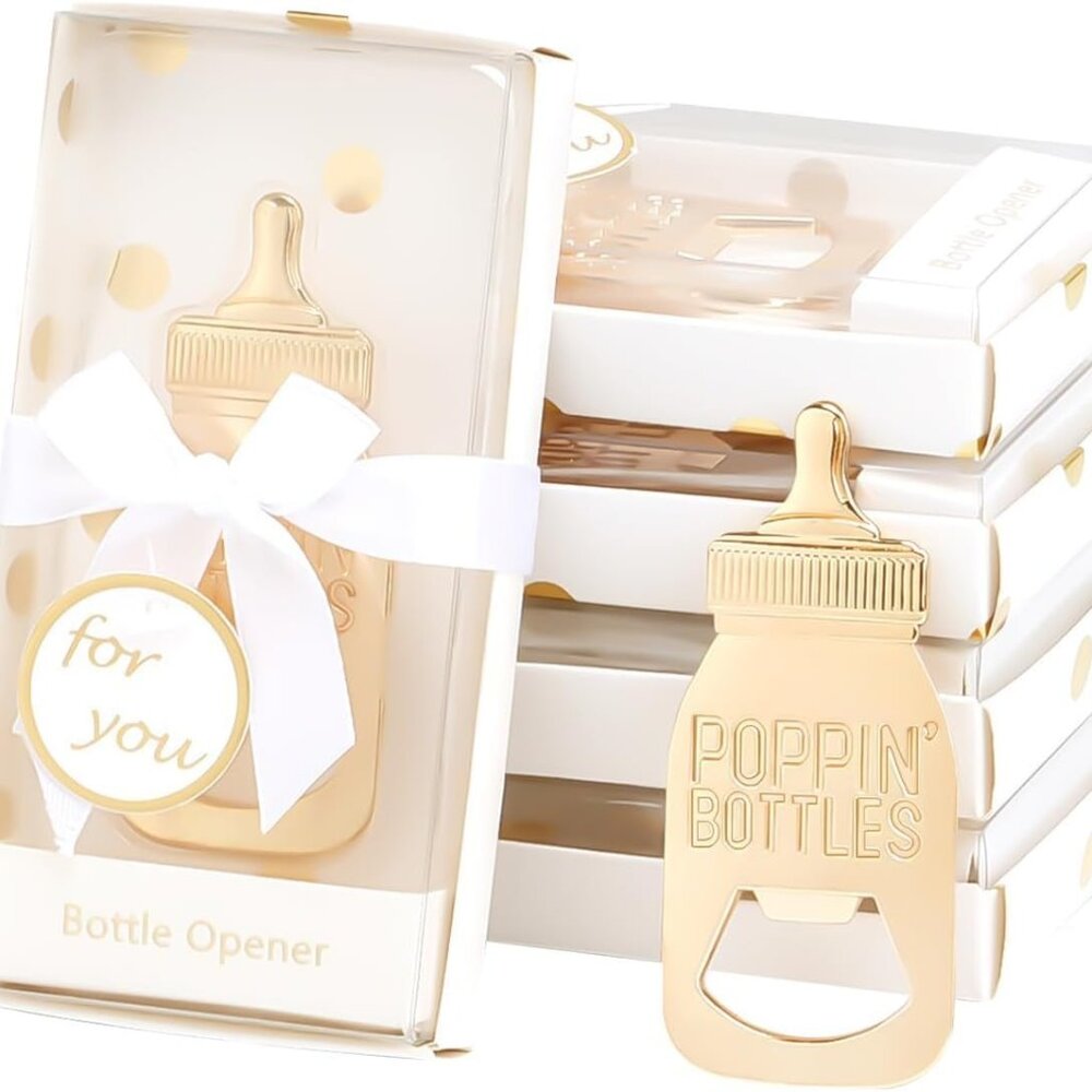 Set of 24 Boxed 'Poppin Bottles' Gold Bottle Opener‎s Baby Shower Gifts Favors